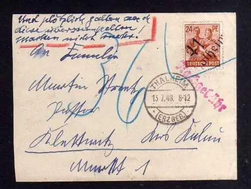 h1399 Handstempel Bezirk 41 Thalheim Brief Nachgebühr 13.7.