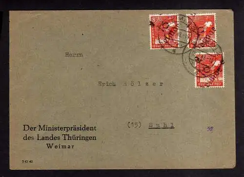 h1647 Handstempel Bezirk 16 Weimar 2 3x 8 Pfg. Der Ministerpräsident des Landes