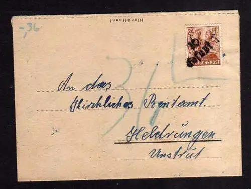 h1623 Handstempel Bezirk 16 Erfurt 1 Brief Nachgebühr 36 November 1948 an Kirchl