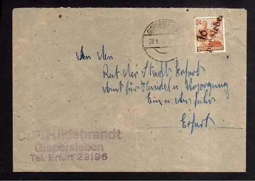 h1637 Handstempel Bezirk 16 Gispersleben Brief 24 Pfg bedarf Stempel neben Marke