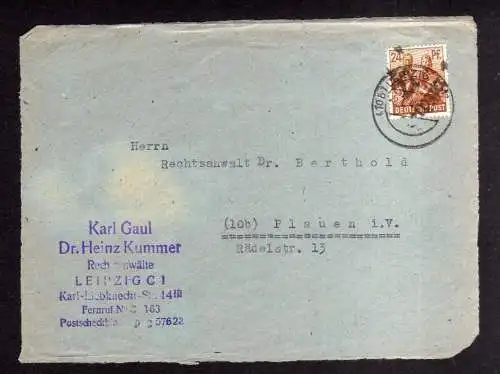 h1343 Briefvorderseite Handstempel Bezirk 27 Leipzig 1 8.7.48 24 Pfg. Rechtsanwa