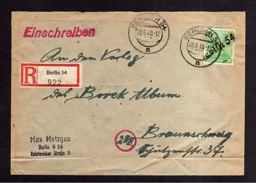 h1725 Handstempel Bezirk 3 Berlin 54 Einschreiben 84 Pfennig Bedarfspost An den