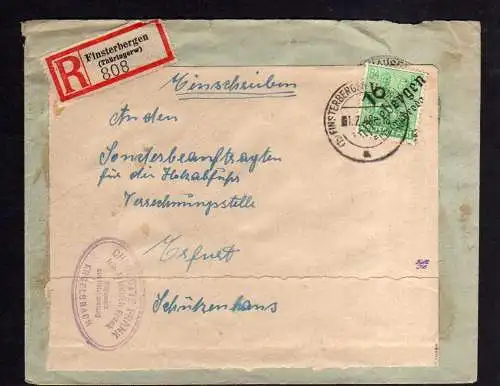 h1626 Handstempel Bezirk 16 Finsterbergen 84 Pfg nach Erfurt Einschreiben 1.7.48