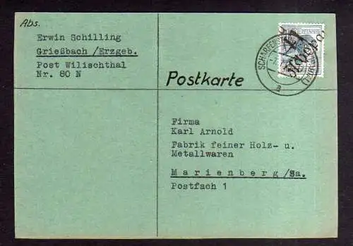 h1317 Postkarte Handstempel Bezirk 41 Zschopau 7.7.48 Scharfenstein