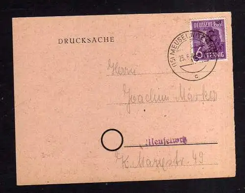 h1640 Handstempel Bezirk 16 Meuselwitz 96e geprüft v. Heintze BPP Drucksache LDP