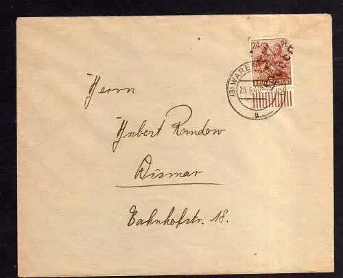 h1697 Handstempel Bezirk 37 Waren Müritz Brief 24 Pfennig 25.6.48