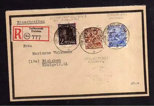 h1653 Handstempel Bezirk 20 Trauerbrief Eisleben rot Volkstedt Erdeborn gepr. M