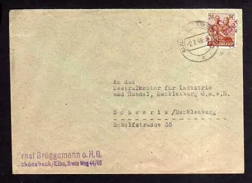 h1649 Handstempel Bezirk 20 Barleben rot 24 Pfg. Firmenbedarf gepr. BPP