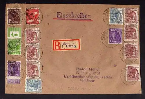 h2930 Handstempel Bezirk 27 Leipzig 1 6, 8 , 10, 15 Pfg. 26.6.48 gepr. BPP Einsc