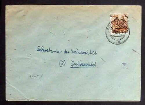 h3003 Handstempel Bezirk 37 Rostock Brief portogerecht 1.7.48 an Uni Greifswald