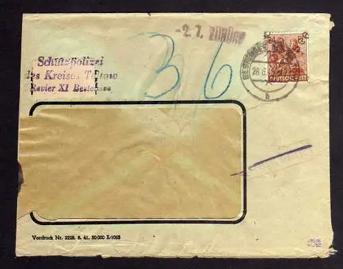 h2263 Handstempel Bezirk 36 Bestensee Schutzpolizei Nachgebühr zurück Inhalt ent