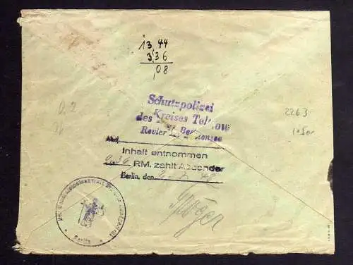 h2263 Handstempel Bezirk 36 Bestensee Schutzpolizei Nachgebühr zurück Inhalt ent