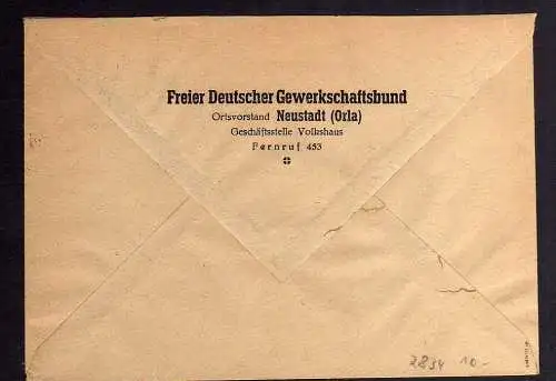 h2834 Handstempel Bezirk 16 Neustadt Orla 24 Pfg. Fernbrief FDGB Bedarf SST Einh