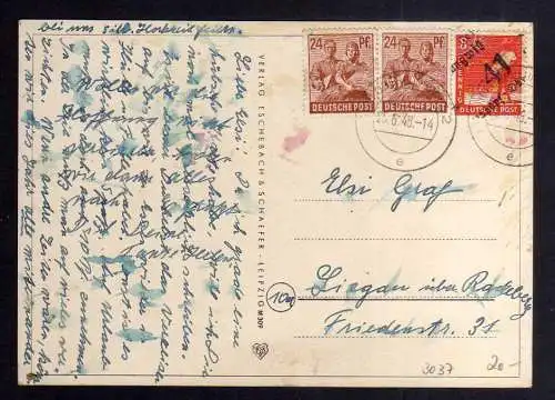 h3037 Handstempel Bezirk 41 Hermsdorf-Oberlungwitz Postkarte mit zehnfach geprüf