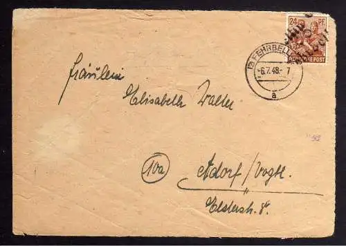 h2267 Währungsreform Handstempel Bezirk 36 Fehrbellin 6.7.48 Briefvorderseite