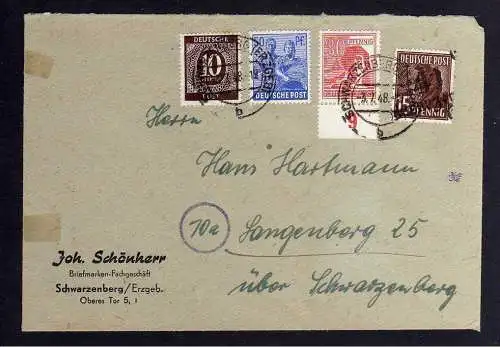 h2285 Handstempel Bezirk 41 Schwarzenberg 15 Pfg + Zehnfach = 24 Pfg. Fernbrief