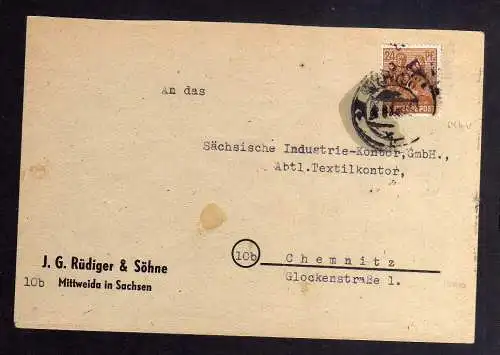 h2902 Handstempel Bezirk 27 Mittweida 24 Pfg. Bedarfsbrief Rüdiger & Söhne gepr.