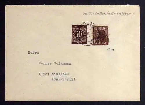 h2865 Handstempel Bezirk 20 Lutherstadt Eisleben Ortsbrief gepr. BPP MiF mit Zeh