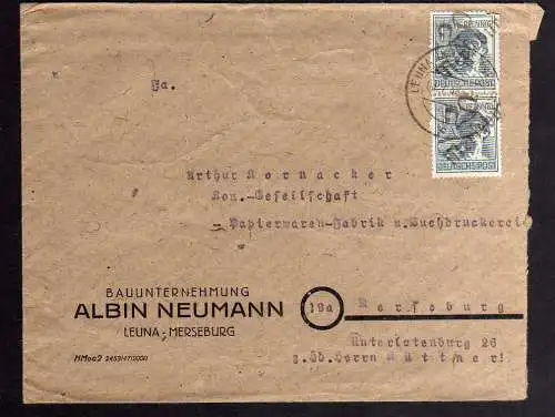 h2868 Handstempel Bezirk 20 Merseburg Bedarfsbrief Leuna Bauunternehmung Albin N