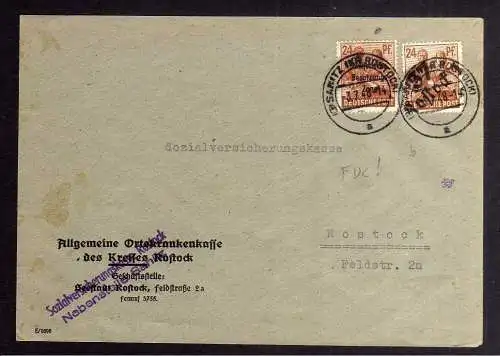 h3001 Handstempel Bezirk 37 Rostock 1 gepr. Dr. Böheim BPP 3.7.48 MiF FDC für SB