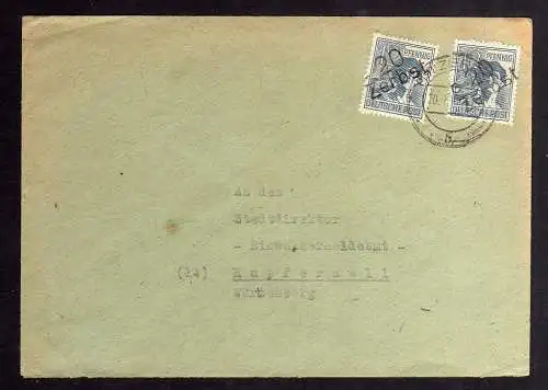 h2889 Handstempel Bezirk 20 Zerbst Bedarfsbrief nach 10.7.48 Kupferzell Württemb