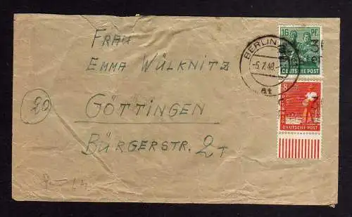 h227 Brief Handstempel Bezirk 36 Finsterwalde bezirksfremd Westberlin SW11 5.7.