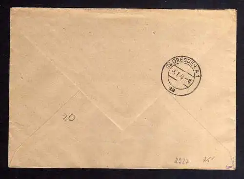 h2927 Handstempel Bezirk 27 Leipzig 84 Pfennig AS Bedarfsbrief 29.6.48 Einschrei