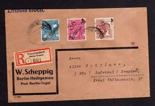 h246 Brief Handstempel Bezirk 36 Hennigsdorf 8.7. Einschreiben nach Radebeul