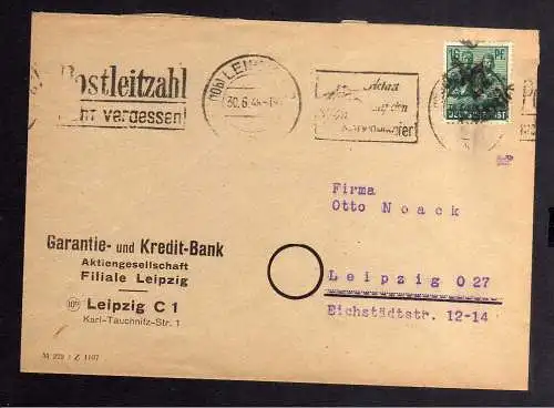 h2925 Handstempel Bezirk 27 Leipzig 1 16 Pfg. 30.6.48 gepr. BPP Bedarf Garantie-