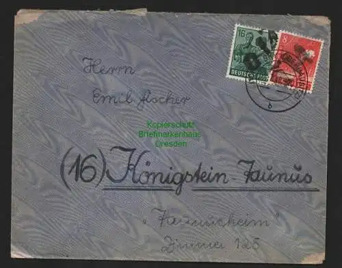 h4255 SBZ Bezirkshandstempel Bezirk 14 Brief Niesky 1.7.48 n. Königstein Taunus