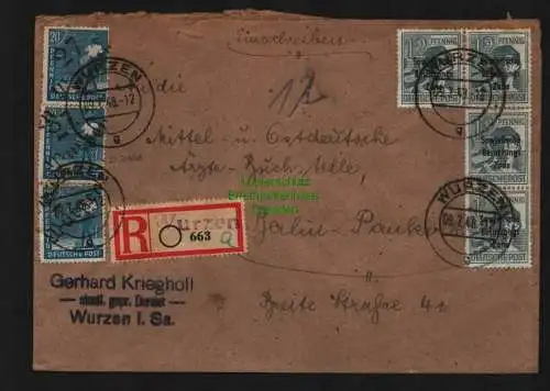 h3982 SBZ Bezirkshandstempel Bezirk 27 Doppel-R-Brief Wurzen 9.7.48 nach Berlin