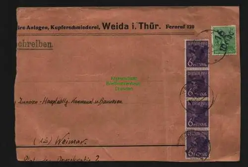 h3940 SBZ Bezirkshandstempel Bezirk 16 Weida 84 Pfg. 181 + 4x 167 großer Briefte