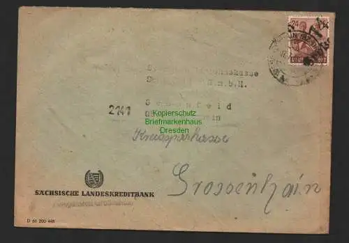 h4141 SBZ Bezirkshandstempel Bezirk 14 Brief Großenhain 7.7. Landeskreditbank