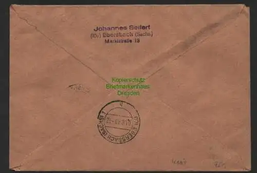 h4101 SBZ Bezirkshandstempel Bezirk 14 R-Brief Ebersbach 2 84 Pfg. 181  Rehn