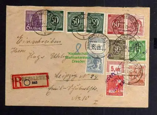 h3451 SBZ Bezirkshandstempel Brief Einschreiben gepr. BPP Bezirk 20 Sandersleben