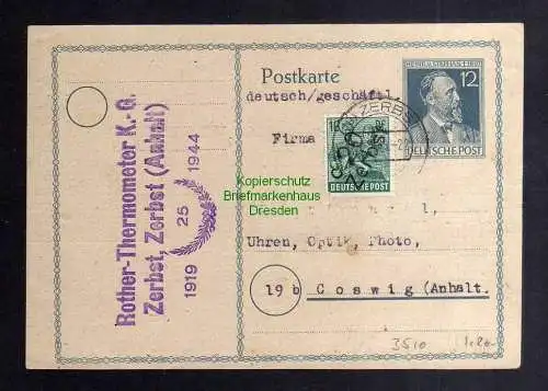 h3510 SBZ Bezirkshandstempel Postkarte gepr. Bezirk 20 Zerbst Stephan Ganzsache