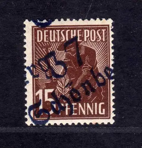 h3747 SBZ Bezirkshandstempel gepr. BPP Bezirk 37 Schönberg 15 Pf. blauschwarz **