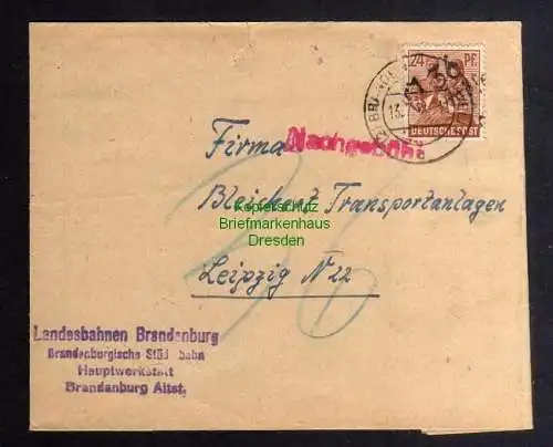 h3257 SBZ Bezirkshandstempel Bezirk 36 Brandenburg Faltbrief Nachgebühr 13.7.