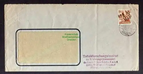 h3208 SBZ Bezirkshandstempel Bezirk 2° Köthen Bedarfsbrief 24 Pfg Tabakforschung