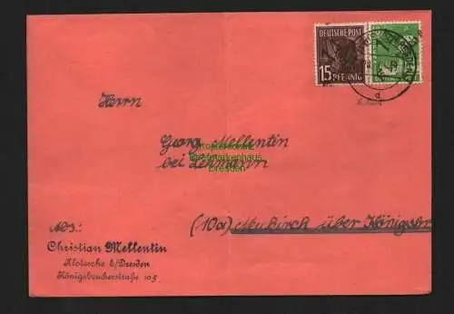 h4191 SBZ Bezirkshandstempel Bezirk 14 Brief Klotzsche 10+15 Pfg. als 24 Pfg.