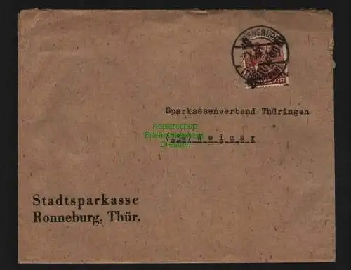 h3929 SBZ Bezirkshandstempel Bezirk 16 Ronneburg Fernbrief Stadtsparkasse 2.7.