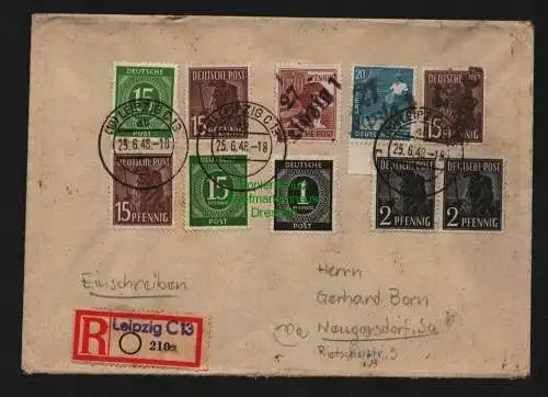 h3983 SBZ Bezirkshandstempel Bezirk 27 R-Brief Leipzig mit 171 15 Pfg.  Zehnfach