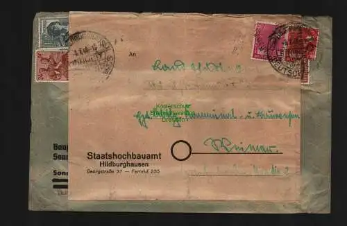 h3933 SBZ Bezirkshandstempel Bezirk 16 Hildburghausen Staatshochbauamt