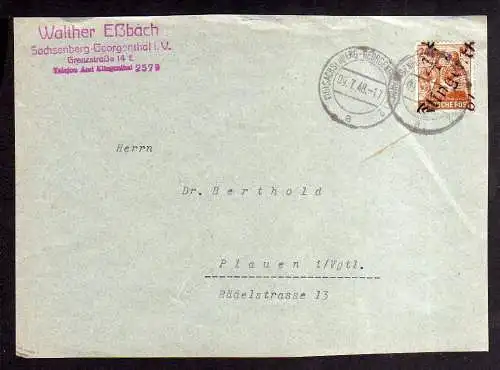 h383 Brief Handstempel Bezirk 41 Lauter 3.7.48 Giro Kasse schöner Vordruckumschl