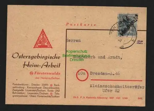 h4165 SBZ Bezirkshandstempel Bezirk 14 Postkarte Heidenau 30.6. Osterzgebirgisch