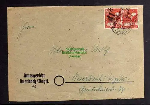 h3268 SBZ Bezirkshandstempel Bezirk 41 Auerbach 2x 8 Pfg. Amtsgericht 6.7.48