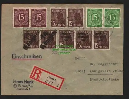 h4203 SBZ Bezirkshandstempel Bezirk 14 R-Brief Königstein Pirna 10.7.48 15 Pfg.