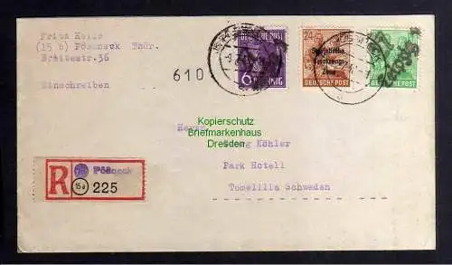 h3249 SBZ Bezirkshandstempel Bezirk 27 Leipzig Einschreiben Ausland Schweden gep