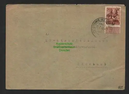 h4092 SBZ Bezirkshandstempel Bezirk 14 Brief Coswig 01.7.48 24 Pfg an E-Werk