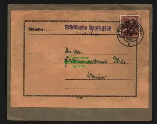 h3921 SBZ Bezirkshandstempel Bezirk 16 Knau Triptis Städt. Sparkasse Fernbrief